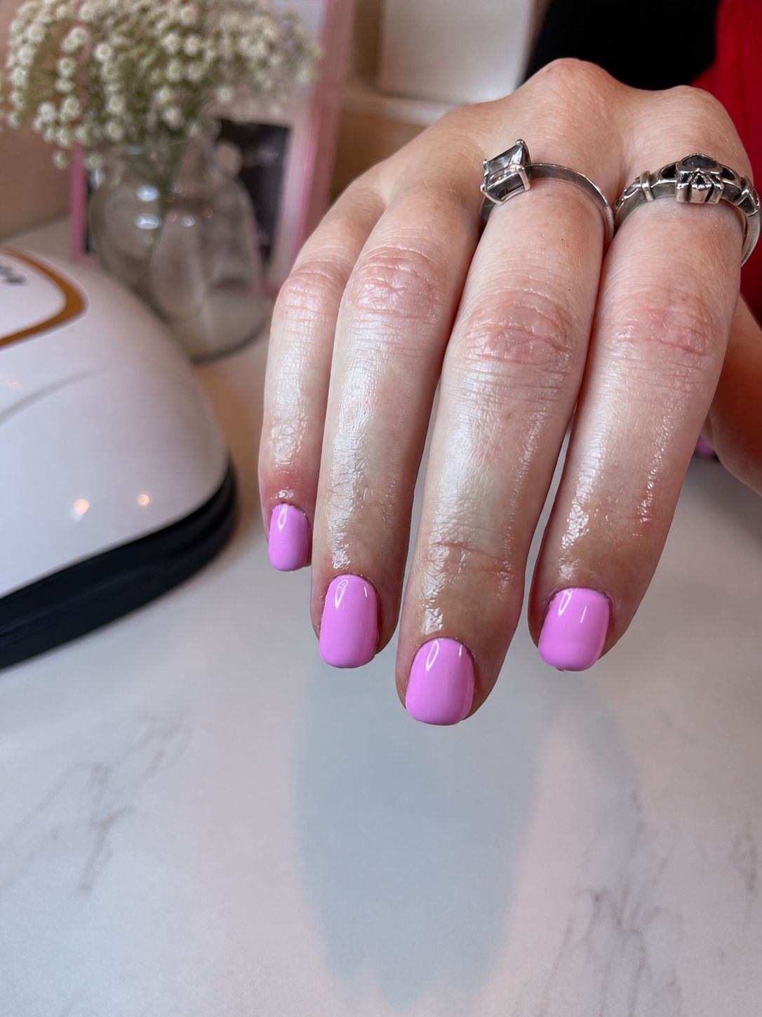 Bright pink gel manicure